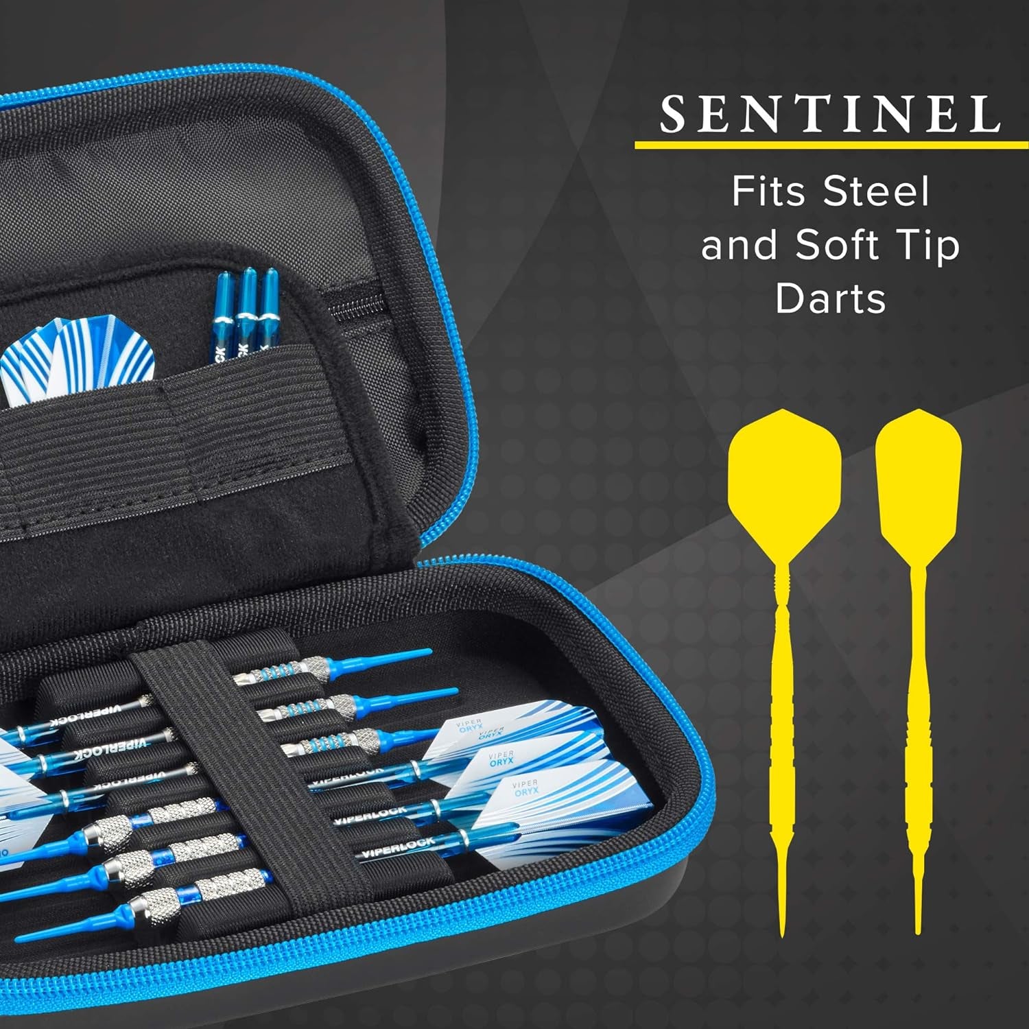 Sentinel EVA Foam Shell Dart Case, Holds 6 Darts and Extra Accessories, Tips, Shafts and Flights, Compatible with Steel Tip and Soft Tip Darts