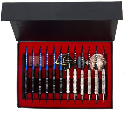 ADKX Steel Tip Darts 12 Pack Set with Nonslip Iron Barrel Aluminum Dart Shafts and Flights + Darts Sharpener + an Gift Box