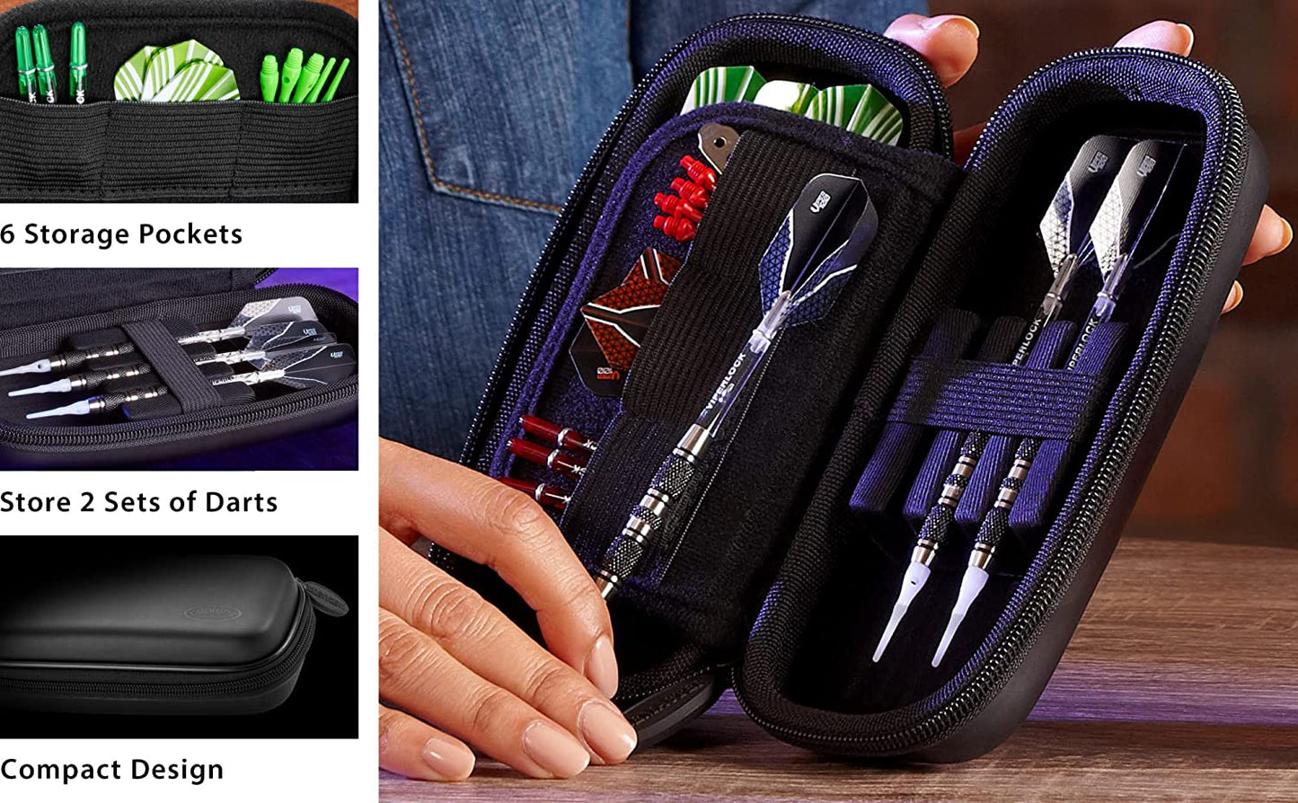 Sentry Dart Case Slim EVA Shell for Steel and Soft Tip Darts, Hold 6 Darts and Features Built-In Storage for Flights, Tips and Shafts