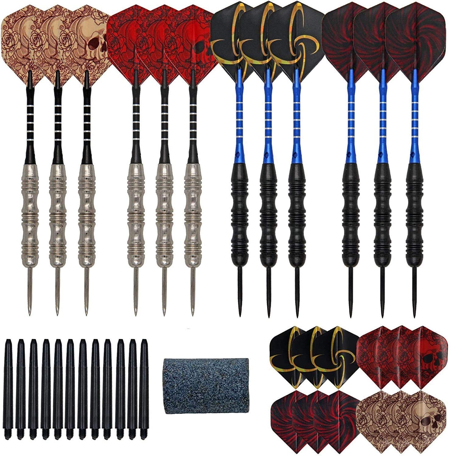 ADKX Steel Tip Darts 12 Pack Set with Nonslip Iron Barrel Aluminum Dart Shafts and Flights + Darts Sharpener + an Gift Box