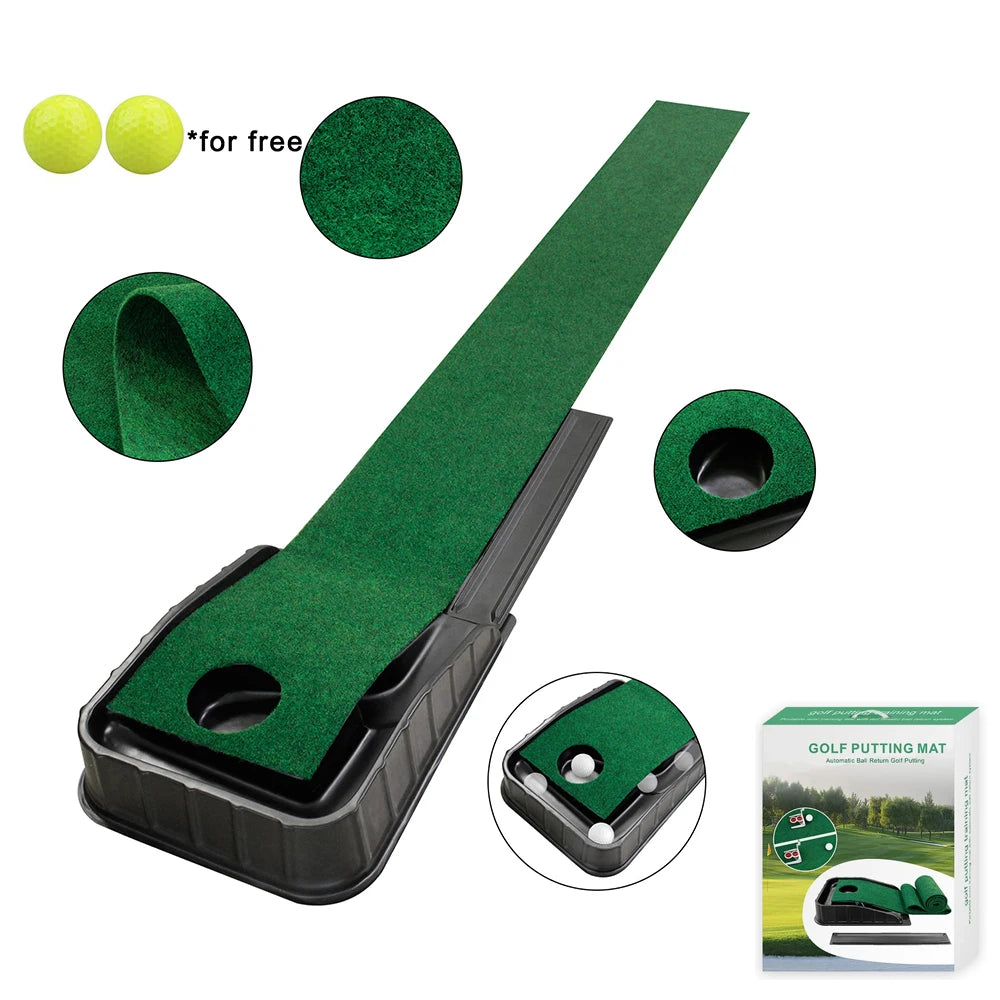 Golf Putting Green 7.33FT*1FT Golf Putting Trainer Mini Golf Mat with Auto Ball Return Function for Home/Outdoor/Office Use