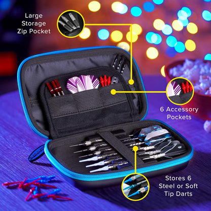 Sentinel EVA Foam Shell Dart Case, Holds 6 Darts and Extra Accessories, Tips, Shafts and Flights, Compatible with Steel Tip and Soft Tip Darts