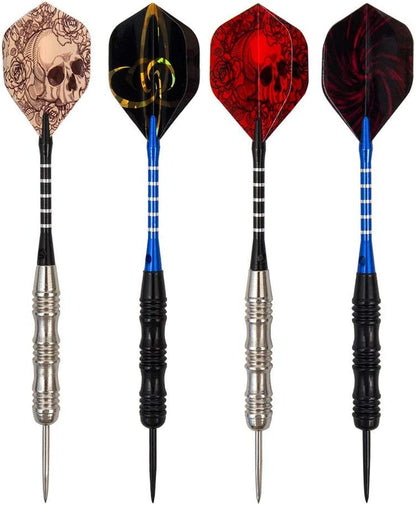 ADKX Steel Tip Darts 12 Pack Set with Nonslip Iron Barrel Aluminum Dart Shafts and Flights + Darts Sharpener + an Gift Box