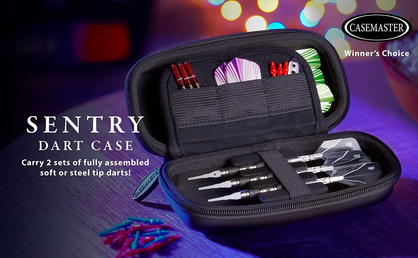 Sentry Dart Case Slim EVA Shell for Steel and Soft Tip Darts, Hold 6 Darts and Features Built-In Storage for Flights, Tips and Shafts