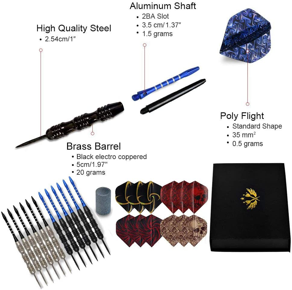 ADKX Steel Tip Darts 12 Pack Set with Nonslip Iron Barrel Aluminum Dart Shafts and Flights + Darts Sharpener + an Gift Box