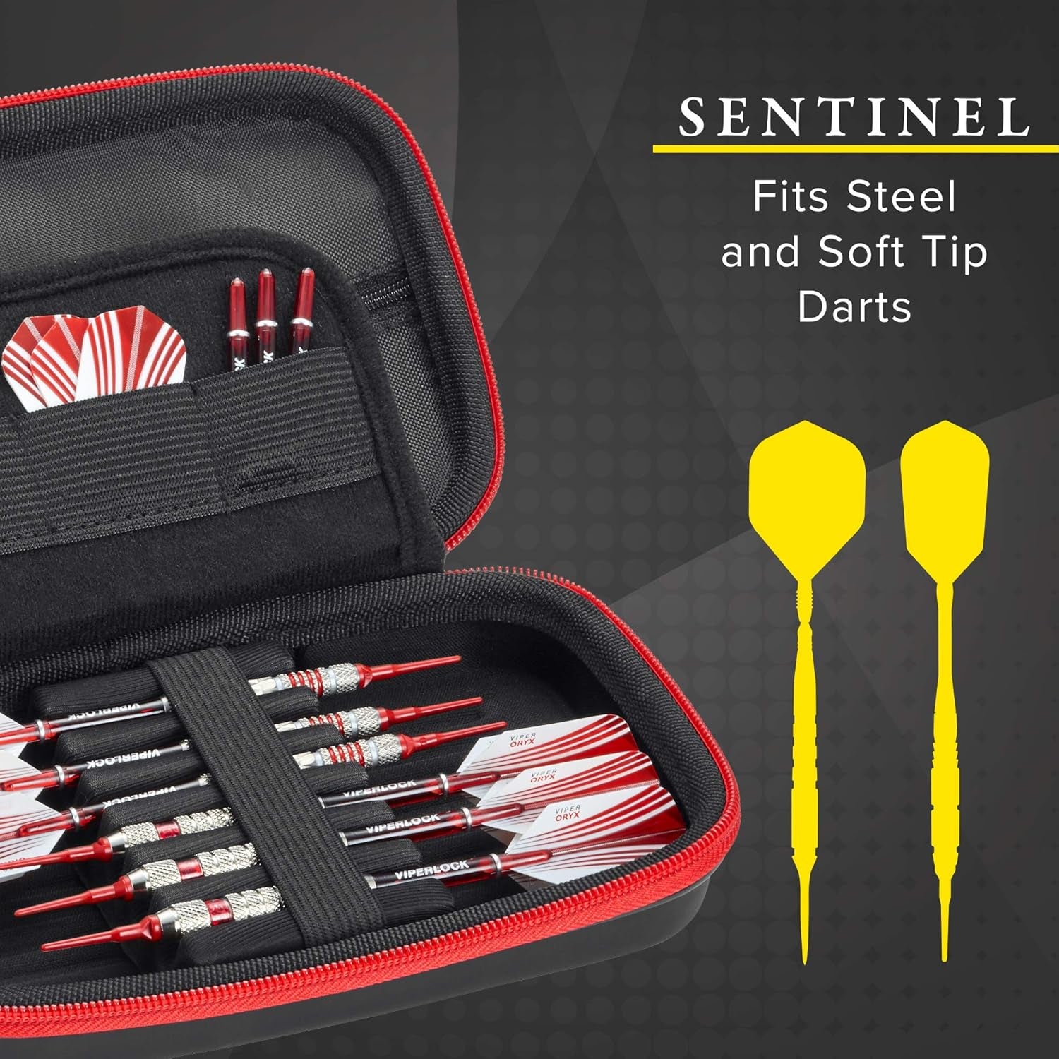 Sentinel EVA Foam Shell Dart Case, Holds 6 Darts and Extra Accessories, Tips, Shafts and Flights, Compatible with Steel Tip and Soft Tip Darts