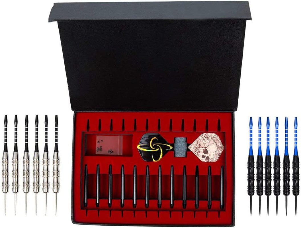 ADKX Steel Tip Darts 12 Pack Set with Nonslip Iron Barrel Aluminum Dart Shafts and Flights + Darts Sharpener + an Gift Box