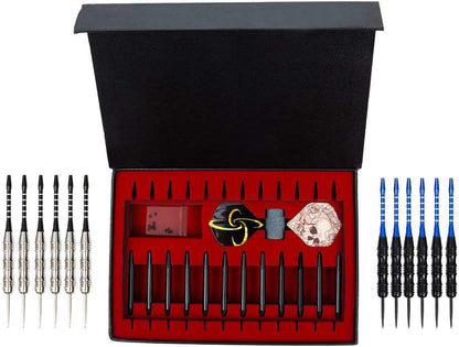 ADKX Steel Tip Darts 12 Pack Set with Nonslip Iron Barrel Aluminum Dart Shafts and Flights + Darts Sharpener + an Gift Box