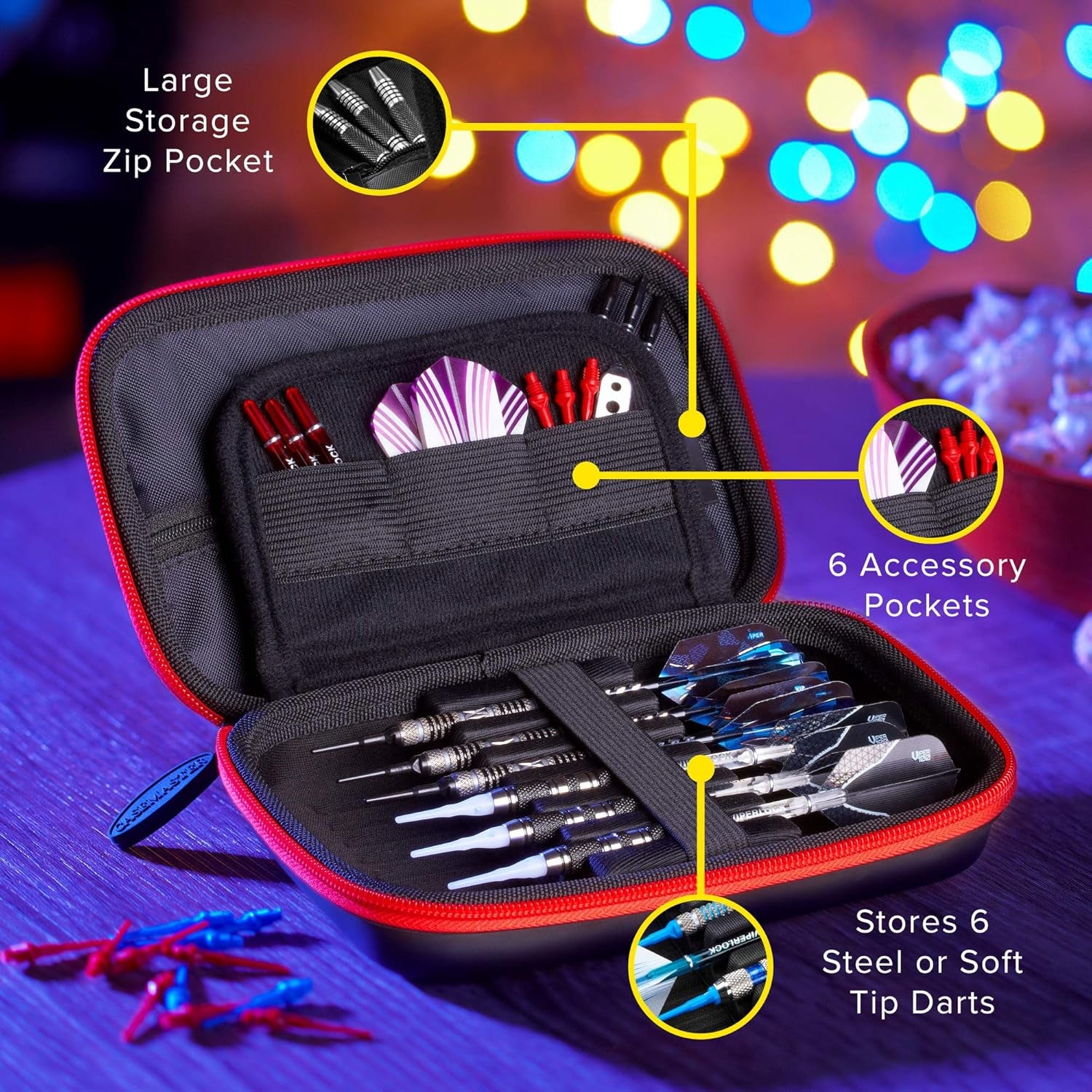 Sentinel EVA Foam Shell Dart Case, Holds 6 Darts and Extra Accessories, Tips, Shafts and Flights, Compatible with Steel Tip and Soft Tip Darts