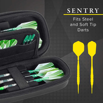 Sentry Dart Case Slim EVA Shell for Steel and Soft Tip Darts, Hold 6 Darts and Features Built-In Storage for Flights, Tips and Shafts