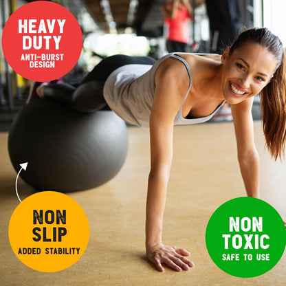 Exercise Ball (55Cm-95Cm) Extra Thick Professional Grade Balance & Stability Ball- anti Burst Tested Supports 2200Lbs- Includes Hand Pump & Workout Guide Access