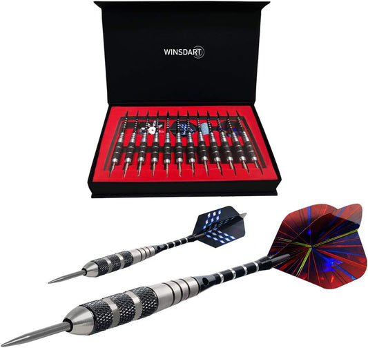 Darts Metal Tip Set Professional Metal Darts for Dartboard Steel Tip Darts with Nonslip Iron Barrel Aluminum Dart Shafts,Extra Flights,Dart Sharpener,Gift Box