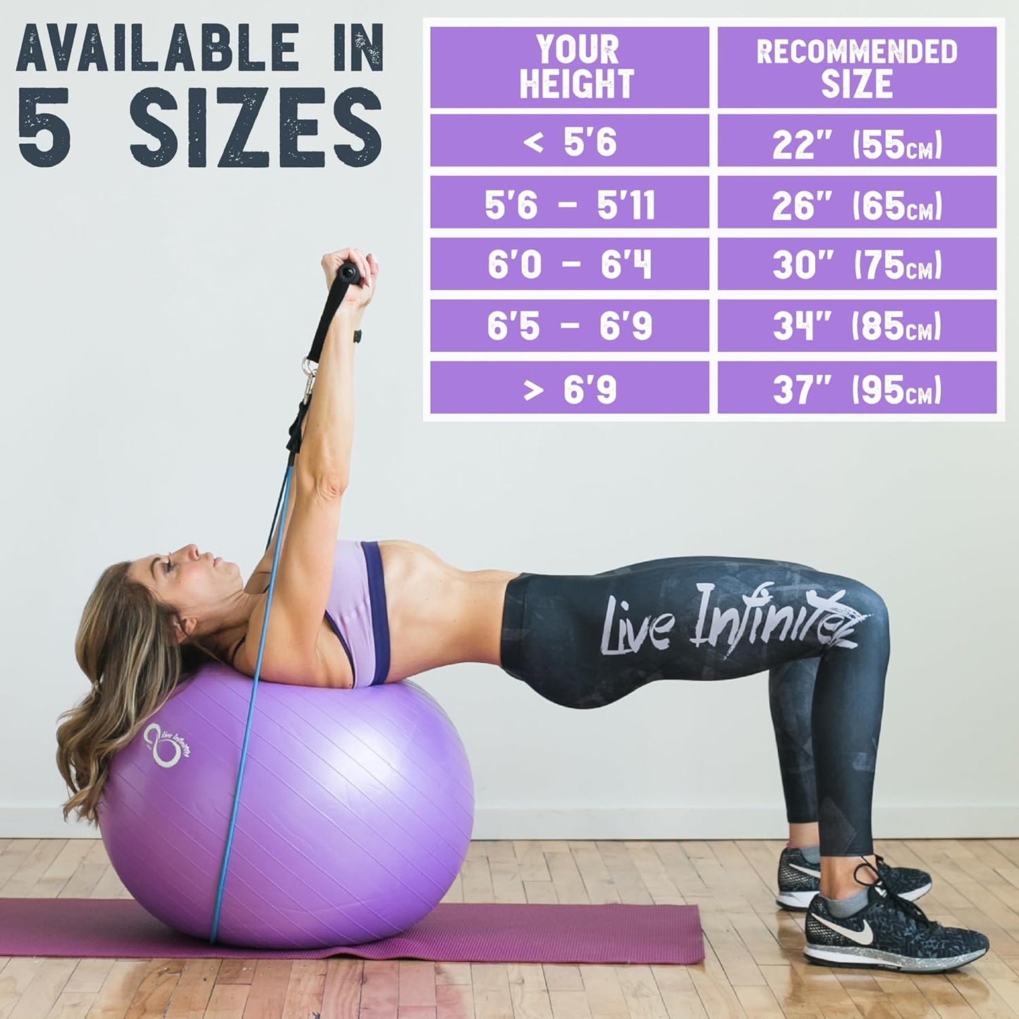 Exercise Ball (55Cm-95Cm) Extra Thick Professional Grade Balance & Stability Ball- anti Burst Tested Supports 2200Lbs- Includes Hand Pump & Workout Guide Access