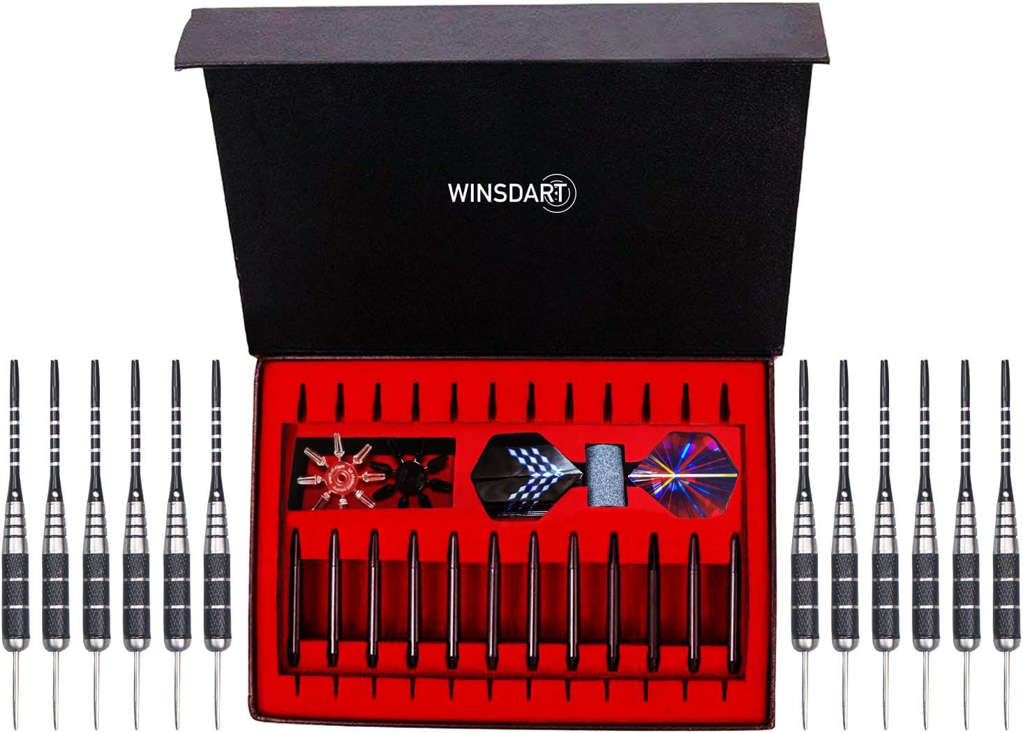 Darts Metal Tip Set Professional Metal Darts for Dartboard Steel Tip Darts with Nonslip Iron Barrel Aluminum Dart Shafts,Extra Flights,Dart Sharpener,Gift Box